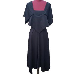 Vintage Jodi Dress Black 70's Handkerchief Hem Square Neck Short Sleeve S/M